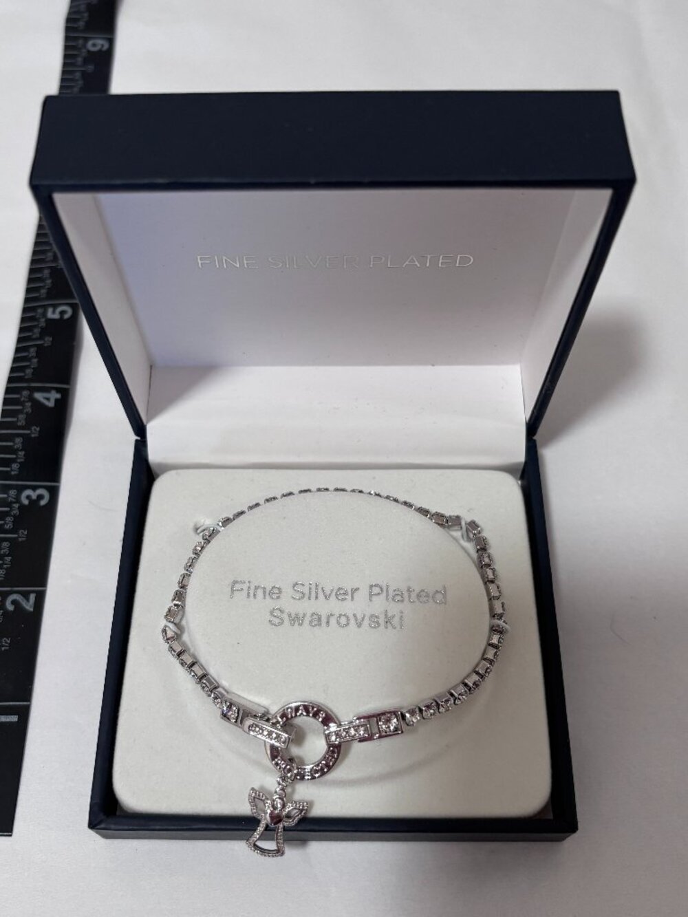 Fine Silver-Plated Faith Angel Charm Bracelet with Swarovski Crystals
